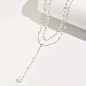 <span class=keywords><strong>Collier</strong></span> à glands en fausses perles de style vacances XL199-Chaîne en Y réglable superposition de bijoux de clavicule, cadeau minimaliste Boho pour elle - Product Image 3