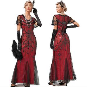 Abito da Donna Lungo da Sera Stile Vintage Anni '20 Grande Gatsby Flapper con Scollo a V Paillettes Perline e Ricami su Rete Traspirante - Product Image 3