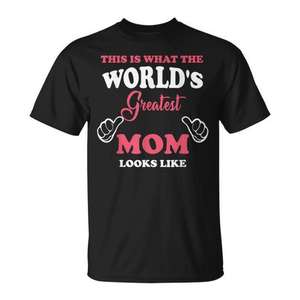 Camiseta Worlds Greatest Mom, regalo para el día de la madre, algodón negro, cuello redondo, manga corta, unisex, talla para adultos - Product Image 1