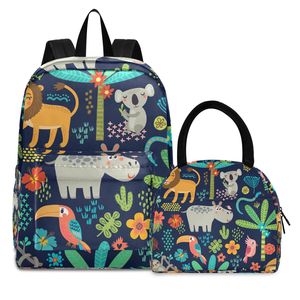 Cute Animal Print Student <b>Backpack</b> Lunch Bag Set Kids School Bag Matching <b>Backpack</b> and Lunch Box for School - Product Image 1