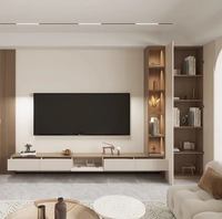Meuble TV mural flottant moderne, armoire de rangement murale complète en bois massif crème, style minimaliste pour salon et chambre, idéal pour hôtel 65+