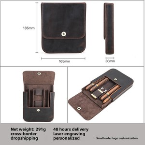 Eonluxe Vintage Zigarrenetui aus <span class=keywords><strong>Crazy</strong></span> Horse Leder für 4 Zigarren mit Magnetverschluss und Klappdeckel-Design, Humidor-Set inklusive Cutter und Feuerzeug - Product Image 5