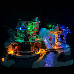 Village de Noël enneigé avec lumières, musique, carrousel, train en mouvement 31x19.5x21 cm - Product Image 6