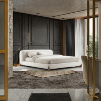 Lit capitonné de luxe moderne de style nordique, taille Queen/King, avec cadre en bois massif et revêtement en velours, lit double avec rangement pour chambre à coucher