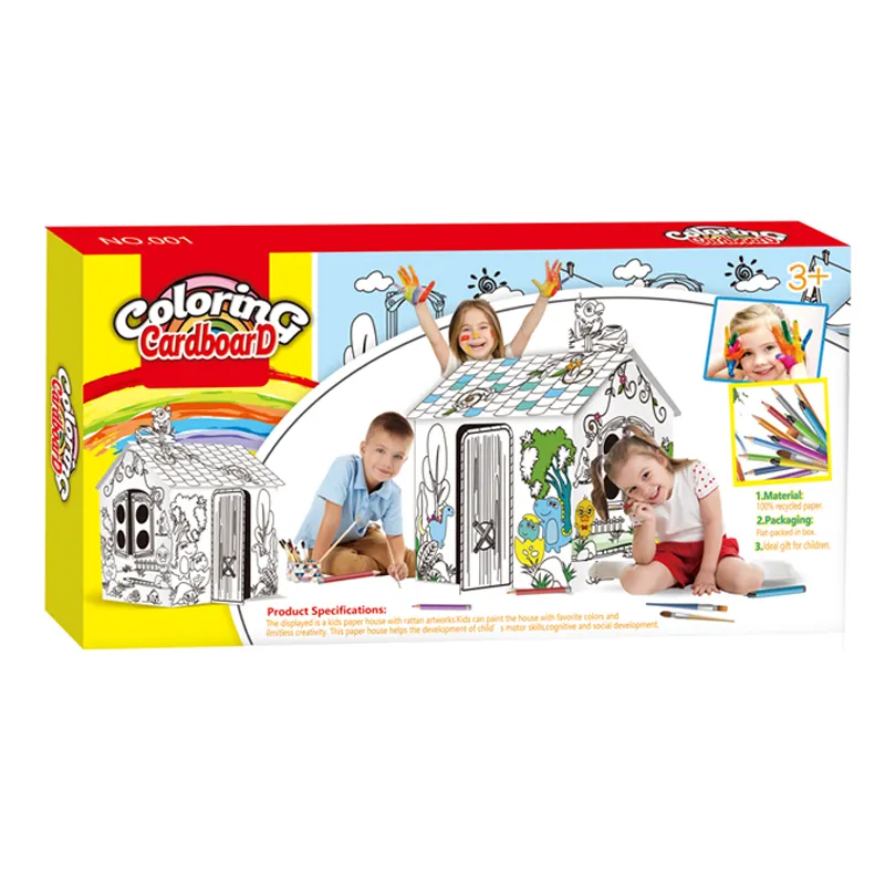 OEM Educational assemblare giocattoli di cartone di carta da colorare Doodle Big House nascondi e cerca la casa dei bambini in cartone