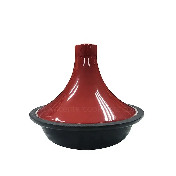 Kompor Induksi Kustom Kualitas Tinggi Tidak Ada Tongkat Berenamel Pot Tagine Besi Cor Klasik Maroko dengan Tutup Keramik