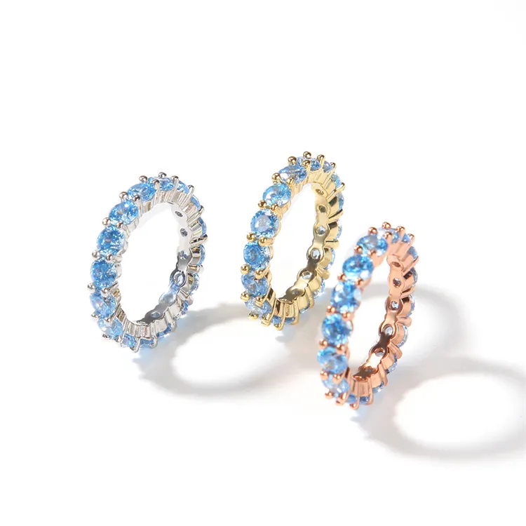 Cincin berlian potong Prancis safir merah muda pabrik Tiongkok untuk anak perempuan cincin tumpuk berlian lingkaran mini biru laut halus mode