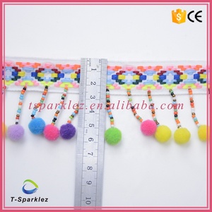 <strong>Pompom</strong> Fringes Mixed Black Fringe <strong>Trim</strong> Pom Pom Balls <strong>Trims</strong> - Product Image 2