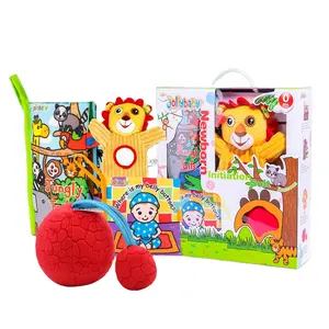 Großhandel super weich hängenden Baby Spielzeug Plüsch gefüllte Crinkle Rassel enthalten Handpuppe Stoff weichen Ball 4 in 1 Spielzeug Baby Geschenkset