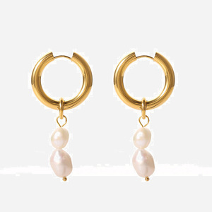 Pendientes de Aro con Perlas de Agua Dulce, Chapados en Oro de 18k, Acero Inoxidable, Diseño Geométrico para Uso Diario, JDE201585 JDE201584 - Product Image 1