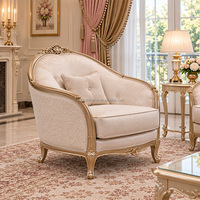 Maßgefertigtes Europäisches Französisches Sofa-Set Elfenbeinfarbene Polsterung Goldene Verzierung Klassische Wohnzimmermöbel für Luxus-Zuhause
