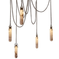 Lustre linéaire LED 5 lumières en marbre et métal avec suspension cylindrique à chaîne, intensité variable, garantie 5 ans, pour salle à manger moderne