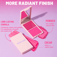 Fard à joues crème et poudre 2 en 1, imperméable, résistant à la transpiration, anti-huile, longue durée, hautement pigmenté, éclat radieux, fini naturel transparent