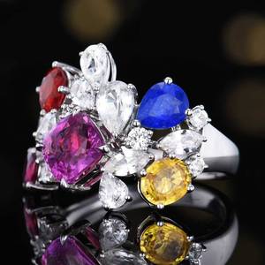 Bague en saphir naturel de couleur fantaisie 3,82 carats, or massif 18 carats incrusté de 18 saphirs blancs, bijoux de luxe pour femmes, vente en gros - Product Image 2
