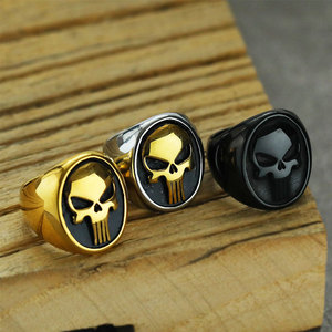 Anillo de hombre chapado en oro PVD de 14k 18k, personalizado al por mayor, de acero inoxidable 316L, resistente al deslustre, con diseño de calavera gruesa, estilo motero, para hombre. - Product Image 2