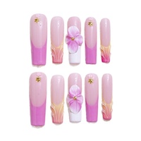 Betifnail – Lot de 10 faux ongles longs roses à motif floral pour l'été, carrés, à presser, en gel souple pour doigts, marque privée
