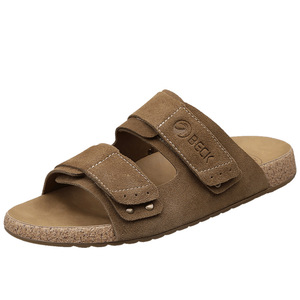 Chaussons d'été pour hommes en cuir PU respirant avec semelle extérieure en caoutchouc, anti-odeur, à boucle, à bout ouvert, style tendance pour le sport - Product Image 1