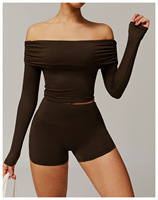 Haut court de yoga sexy et décontracté à une épaule, à manches longues, respirant, pour la course et le sport, avec soutien-gorge intégré pour femme - Collection Été