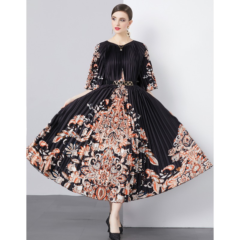 Luxury Designer Runway Dresses Women Short Sleeve Loose Retro Floral Print  Senior Maxi Dress 9803#| Alibaba.com