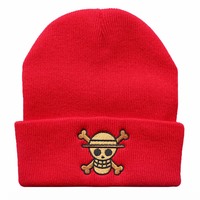 Gorro de Punto Cálido con Diseño de Anime de Monkey D. Luffy, Bordado de Alta Calidad en 5 Colores, para Exteriores