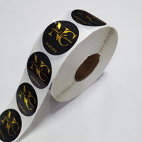 Autocollant de marquage à chaud doré de qualité supérieure, fond noir personnalisé, cercle de 4 cm, autocollants en vinyle découpés résistants à l'eau et durables pour logo