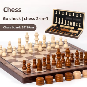 Magnetic Chess & Checkers Set - 15 Inch Folding Wooden Board Game With Storage For Adults & Kids