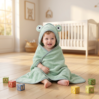 Serviette de plage pour enfants à capuche, carrée, couleur unie, en coton éponge tricoté et tissé, 90*90cm, 400GSM, écologique, personnalisée, directement du fabricant