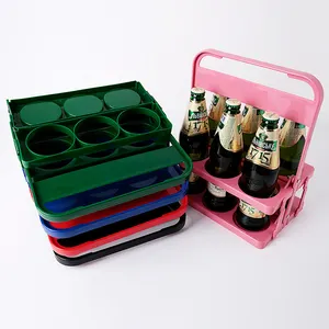 Plastic Foldable Bottle Rack Beer Storage Reusable Drink Carrier Bottle Holder With Handle For Bar