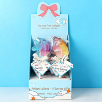 Sucettes dures fruitées sans sucre de 20g (motifs Dauphin, Licorne, Marguerite, Cerise, Queue de Sirène, Astronaute) en sachet pelliculé