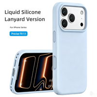 Nouvelle coque de téléphone portable antichoc en silicone liquide 2026 avec trou pour cordon multi-positions, protection portable pour iPhone 18 Pro Max