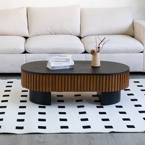Elliptical Living Room <b>Coffee</b> <b>Table</b> 43.7 In Solid Wood Veneer Modern Design <b>With</b> Hidden <b>Storage</b> - Product Image 4