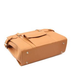 Sac classique pour femme en cuir véritable avec fermeture à bouton, bandoulière, poignée unique, décoration à rivets, grande capacité, prêt pour les voyages - Product Image 3