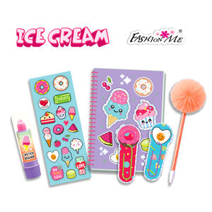ชุดสมุดบันทึกไอศกรีมเจ้าชาย พร้อมของขวัญงานศิลปะและงานฝีมือสำหรับเด็กผู้หญิง ประกอบด้วยปากกาปอมปอม ยางลบ สติกเกอร์ และคลิปหนีบกระดาษ - Product Image 1