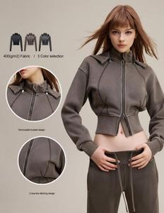 DN-N25301 Nuova <span class=keywords><strong>Felpa</strong></span> Autunnale 2025 <span class=keywords><strong>con</strong></span> <span class=keywords><strong>Cappuccio</strong></span> Staccabile, Design Corto <span class=keywords><strong>con</strong></span> Cerniera e Cintura in Vita per Donna - Product Image 3