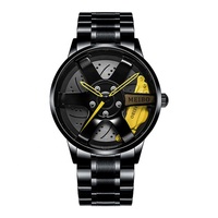 Montre Homme Quartz Noire Luxe Cool Unique Jante Volant 3D Voiture