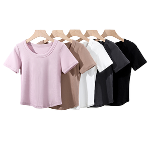 Camiseta Corta de Punto para Mujer, 180 g/m², al por Mayor, Negra, Estilo Urbano, Anti-Pilling, Ecológica, con Logotipo Personalizado Bordado - Product Image 1
