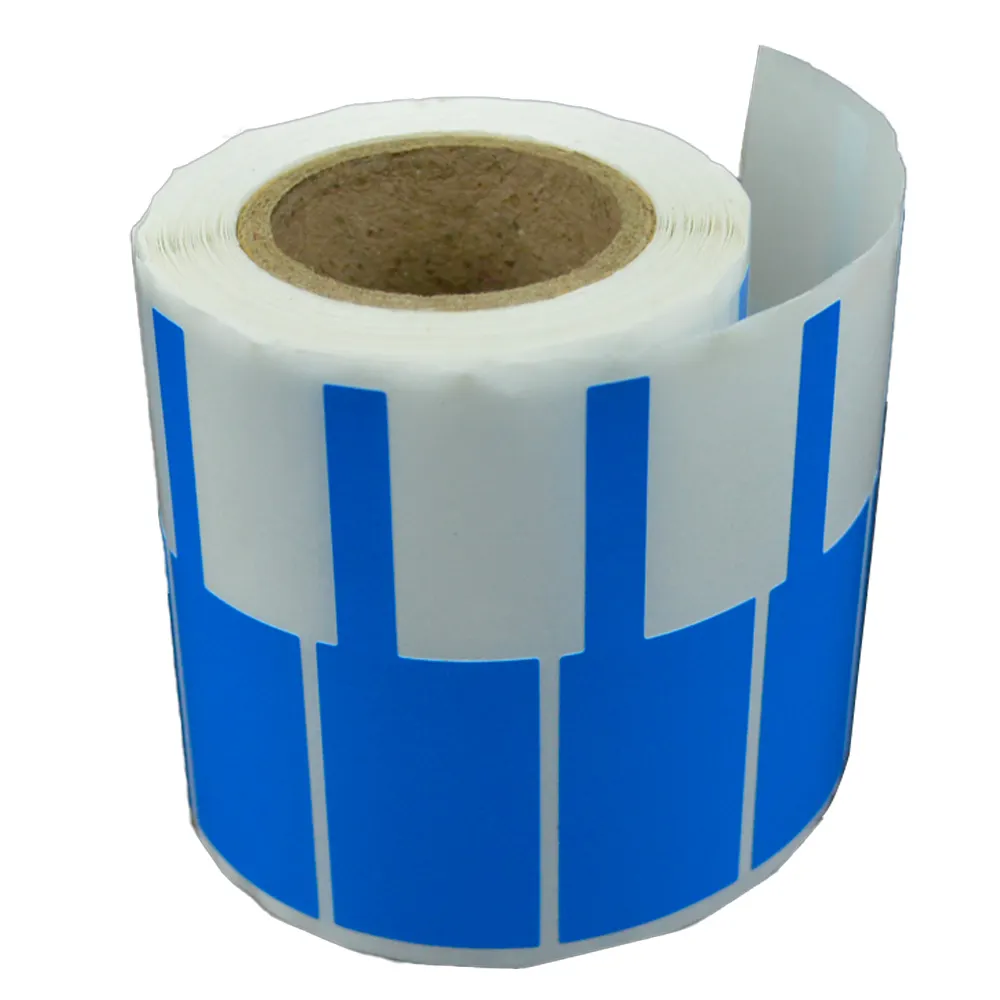 Özel renkli PET Sticker tel etiket mavi su geçirmez yapışkanlı kağıt kablo etiketleri çizilmeye dayanıklı vinil tüketici elektroniği