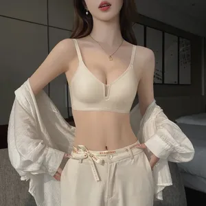 Soft Support Seamless Underwear Women's Thin Deep v-neck Comfortable Small Breast Push-up And Side Breasts No Wire Bra