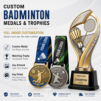 Médailles et trophées de badminton personnalisés, usine OEM, récompenses sportives personnalisées, logo, n'importe quel design, finition ruban, commandes en gros pour clubs