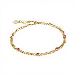 Pulsera de mujer con amatista de corte princesa cuadrada, chapada en oro sobre latón, con diseño geométrico de piedra de nacimiento, cadena cubana de moda, regalo - Product Image 2