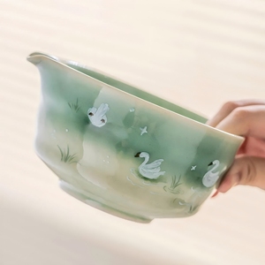 Juego de cuencos <span class=keywords><strong>Matcha</strong></span> de cisne pintados a mano: Kit Chawan de cerámica verde degradado - Product Image 6