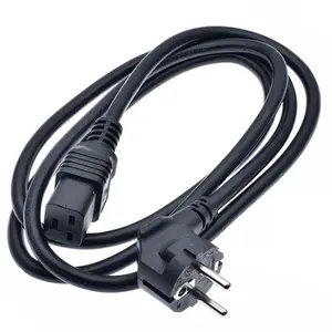 Kabel daya komputer fleksibel 16AWG (1,5 mm2) EU Schuko ke C19, 16A 250V, kabel daya AC pengganti hitam