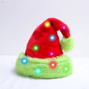 Chapeaux de Noël avec lumières LED Chapeau de Père Noël en peluche de Noël rouge Chapeau de fête de festival personnalisé - Product Image 1