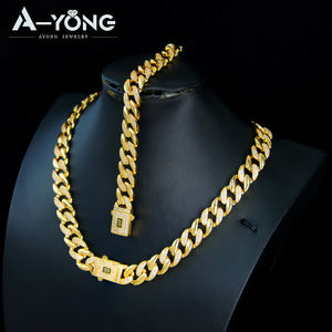 Juego de Joyería Ayong Nuevo Estilo Mónaco con Cadena de Eslabones Cubanos, Circonitas y Baño de Oro de 18K, Collar y Pulsera - Product Image 6
