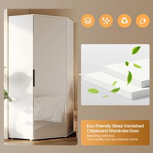 Armoire moderne blanche SENYU avec porte miroir à charnières, meuble de chambre autoportant, style minimaliste, poignée en métal - Product Image 6