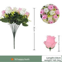 Bunga Sutra Buatan Tangan Rose 18 Happy Buds, Hiasan Dekorasi Lembut untuk Pernikahan, Rumah, Fotografi, Gapura, dan Jalan