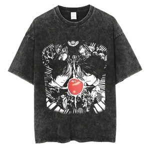 T-shirt lavata in stile retrò Harajuku, T-shirt con stampa anime <span class=keywords><strong>Death</strong></span> <span class=keywords><strong>Note</strong></span>, top streetwear oversize in cotone alla moda - Product Image 3