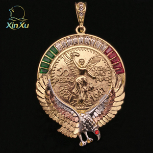 Pendentif religieux pour femme, pièce de monnaie mexicaine souvenir, grand zircon incrusté, plaqué <span class=keywords><strong>or</strong></span>, <span class=keywords><strong>50</strong></span> <span class=keywords><strong>pesos</strong></span> - Product Image 2