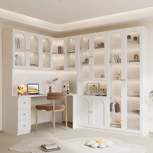 Escritorio de esquina en forma de L crema moderno personalizable con librería de belleza exquisita y escaparate de vidrio para muebles de oficina o escuela - Product Image 5
