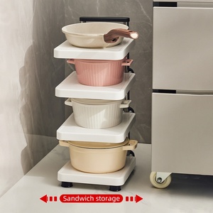 2/3/4 Layer Cabinets Miscellaneous Items Desktop <b>Kitchen</b> Storage Organizing Box Pot Cover Storage <b>Rack</b> with Pulley - Product Image 5